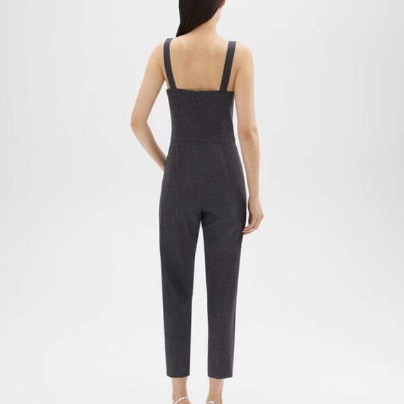 NEW THEORY Wool Blend Square Neck Strap Jumpsuit Charcoal Melange 1367mn - Picture 2 of 7